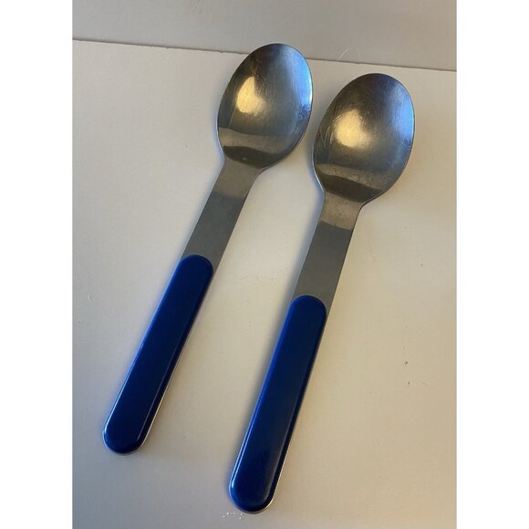 Pair Dansk SUMMERHOUSE Summer House Blue Stainless Flatware 2 Serving Spoons Set - Picture 10 of 10